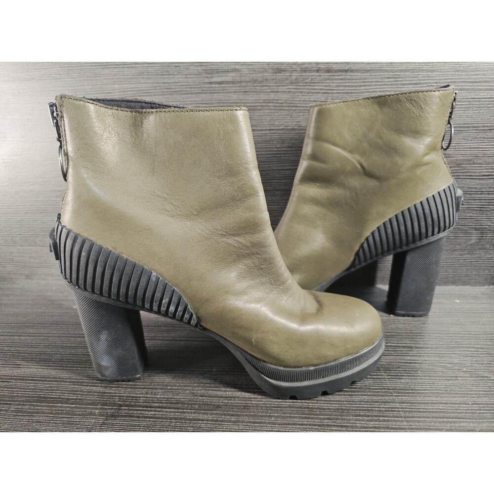 Sorel Dacie Women’s Olive Green Platform Leather Boots Size 8 - Picture 6 of 10